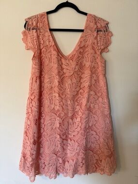 BB Dakota Coral Lace V-Neck Mini Dress